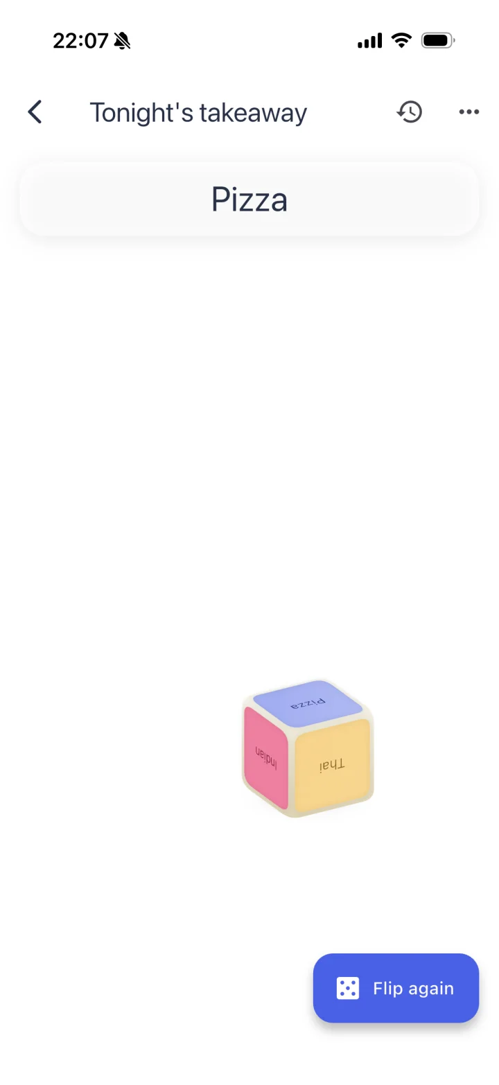 A colorful die choosing tonight's takeaway