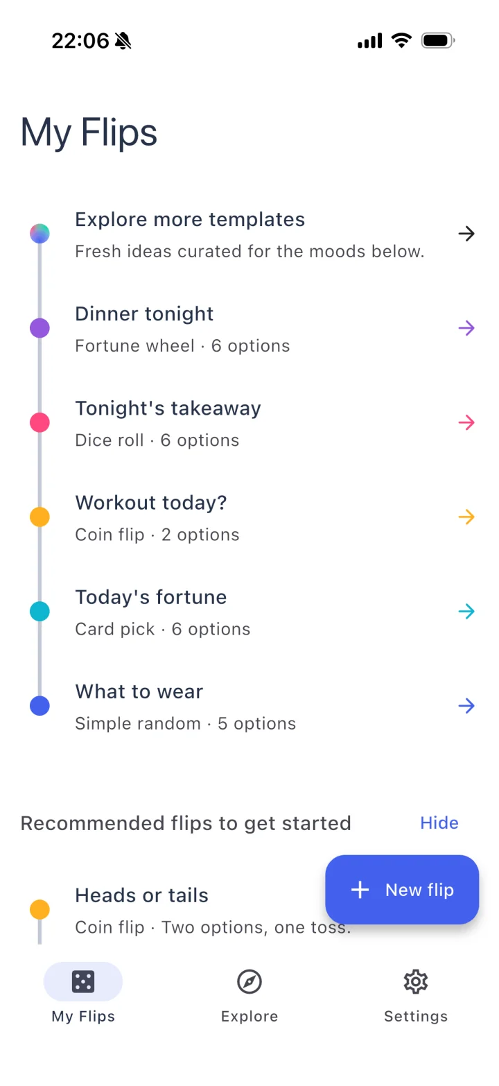 Five saved Flips with different decision modes