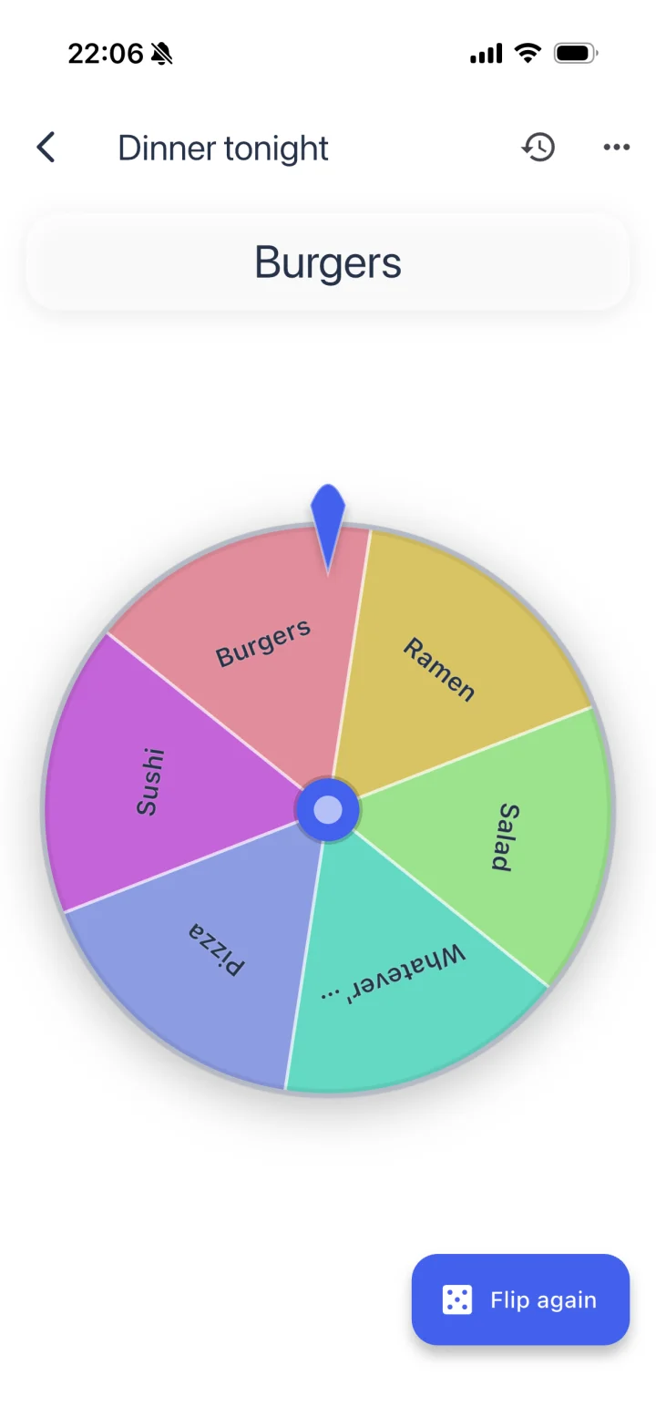 A colorful wheel choosing dinner tonight